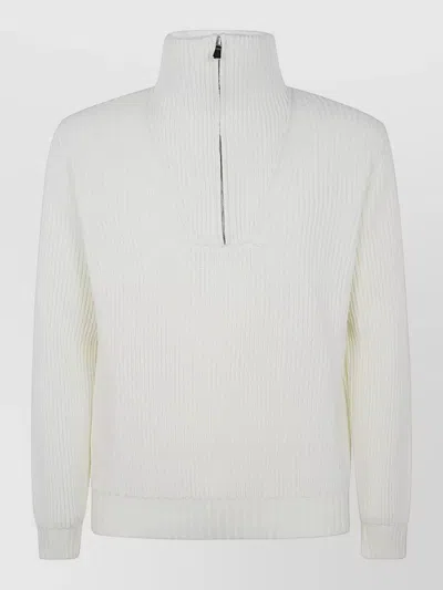 Filippo De Laurentis Virgin Wool Half Zip Sweater In White