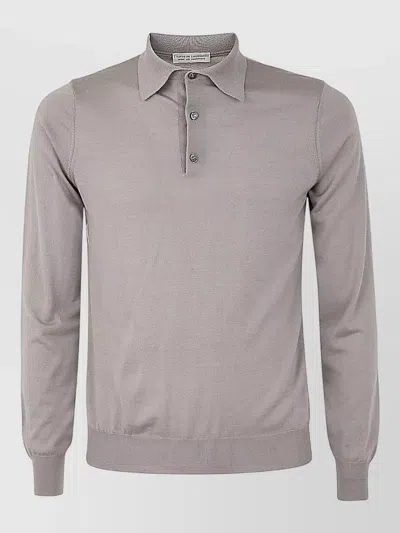 Filippo De Laurentis Wool Silk Cashmere Long-sleeve Polo Shirt In Gray