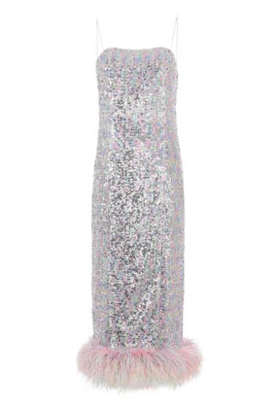 F.ilkk Multicolor Sequined Feather Midi Dress