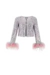 F.ILKK SEQUINED FEATHER TOP WITH RHINESTONE CLASP