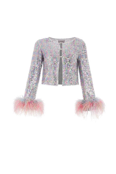 F.ilkk Sequined Feather Top With Rhinestone Clasp In Purple