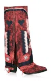 Filles À Papa Americana Fold Over Tie-dye Denim High Western Boots In Red