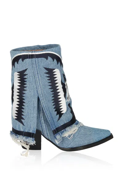 Filles À Papa Arizona Fold Over Denim Low Western Boots In Light Wash
