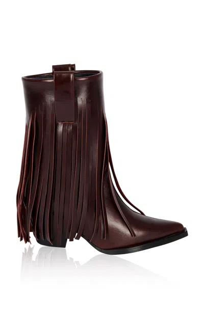 Filles À Papa Exclusive Janis Fringed Leather Low Western Boots In Burgundy