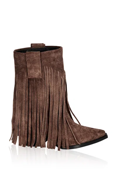 Filles À Papa Exclusive Janis Fringed Suede Low Western Boots In Brown