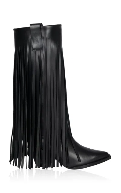 Filles À Papa Janis Fringed Leather High Western Boots In Black