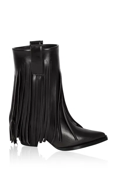 Filles À Papa Janis Fringed Leather Low Western Boots In Black