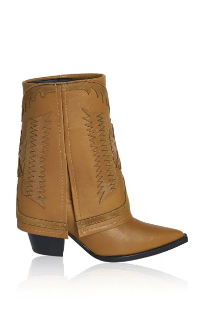 Filles À Papa Texas Fold Over Leather Low Western Boots In Brown