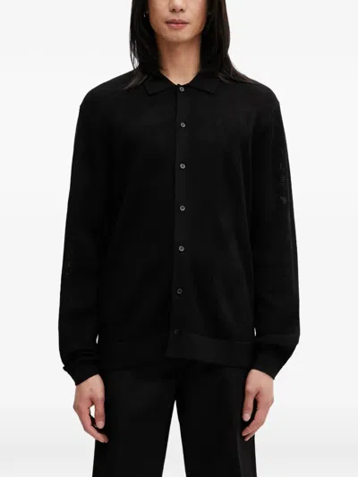 Filling Pieces Breaking Bread Logo-jacquard Mesh Cardigan In Black