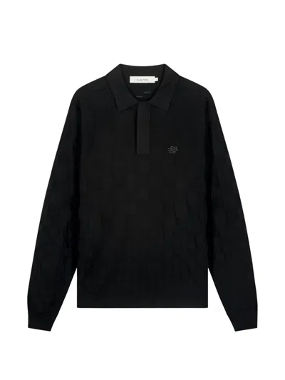 Filling Pieces Check-knit Polo Shirt In Black