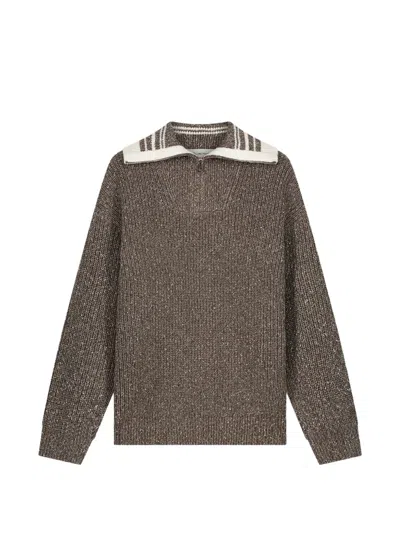 Filling Pieces Chunky-knit Quarter-zip Sweater In Brown