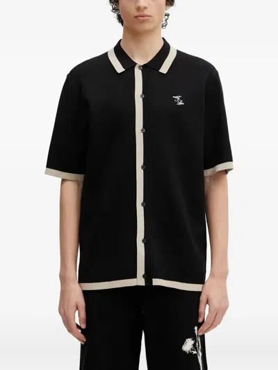 Filling Pieces Gardener Floral-jacquard Knit Shirt In Black