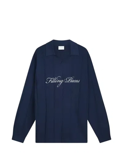 Filling Pieces Football Jersey Knit Polo Shirt In Blue