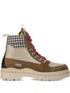 Filling Pieces Houndstooth-panel Lace-up Boots In Neutral