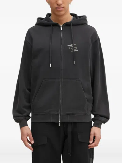 Filling Pieces Logo-print Zip-fastening Hoodie In Black