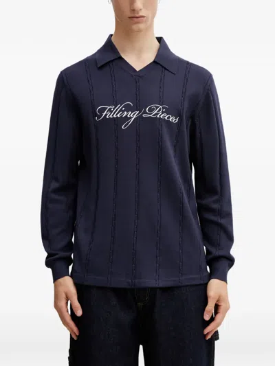 Filling Pieces Logo-embroidered Cable-knit Sweatshirt In Blue