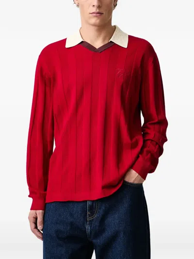 Filling Pieces Polo-collar Long-sleeved T-shirt In 레드