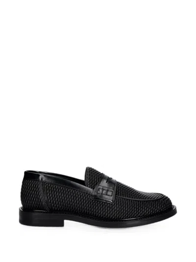 Filling Pieces Reed Woven-design Penny Loafers In Black
