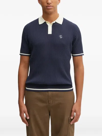 Filling Pieces Ribbed Polo Top In Blue