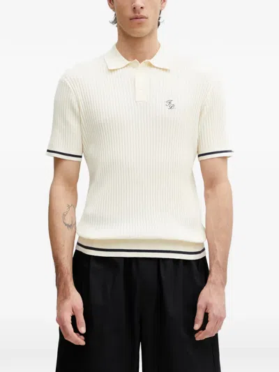 Filling Pieces Ribbed-knit Embroidered-logo Polo Shirt In Neutral