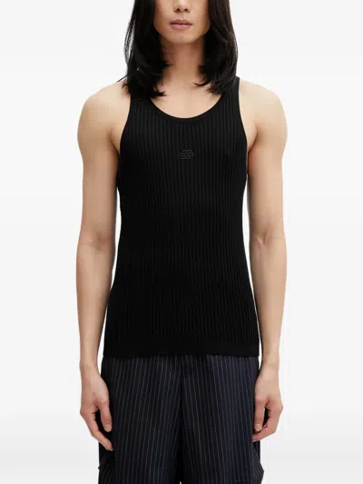 Filling Pieces Ribbed-knit Embroidered-logo Vest In Black