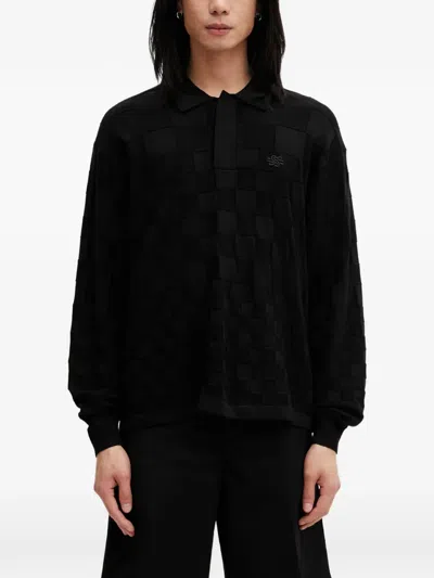 Filling Pieces Rugby Check-pattern Logo-embroidered Sweatshirt In Black