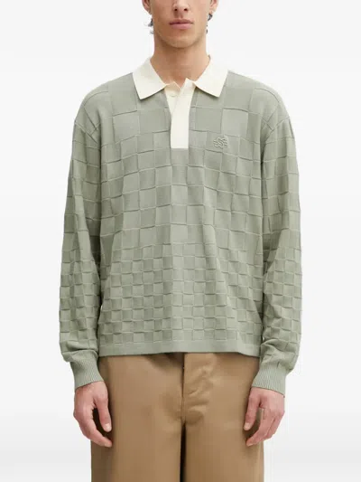 Filling Pieces Rugbycheckerboard-knit Long-sleeve Sweatshirt In Green