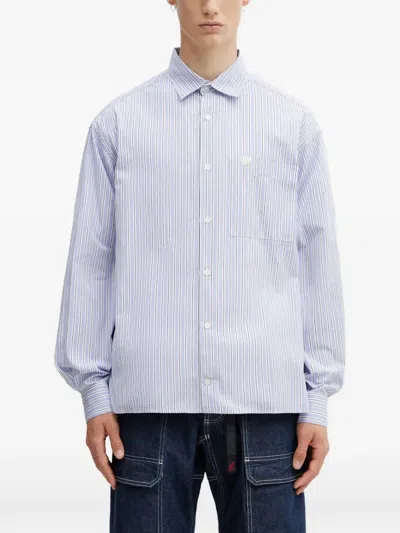 Filling Pieces Vertical-stripe Logo-embroidered Shirt In Blue