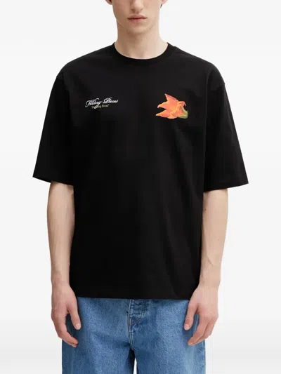Filling Pieces Zucchini Floral-print Logo-print T-shirt In Black