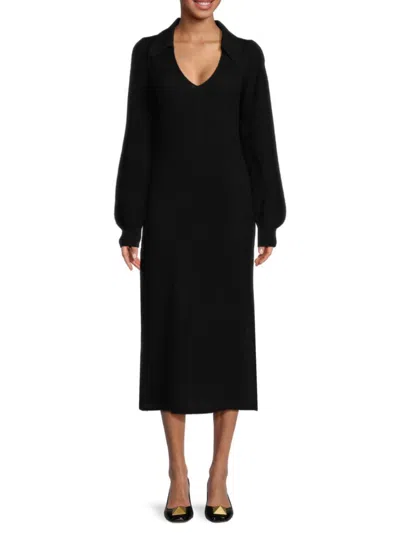 Filoro Women's Wool Blend Midaxi Polo Dress In Black