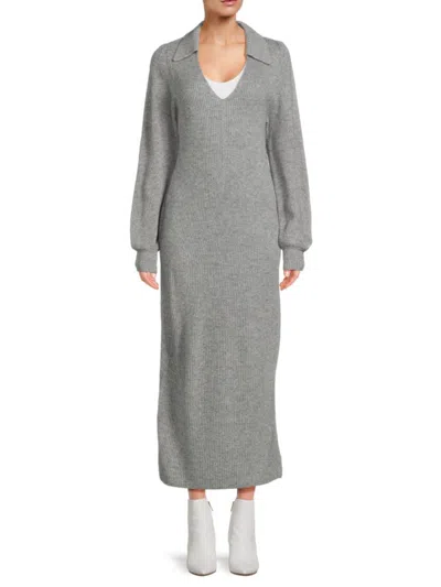 Filoro Women's Wool Blend Midaxi Polo Dress In Medium Grey