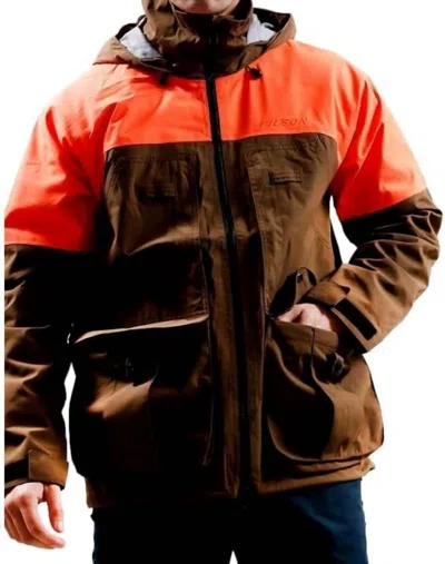 Filson 3-layer Field Jacket In Dark Tan/blaze Orange In Multi