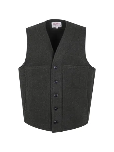 Filson Button-up Wool Gilet In Gray