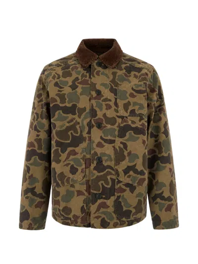 Filson Camouflage Velvet Collar Cotton Overshirt In Brown