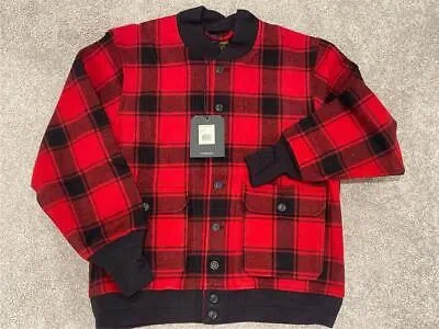 Pre-owned Filson Ccc Wool Bomber Jacket L Red Black Buffalo Plaid Button Up Msrp $395
