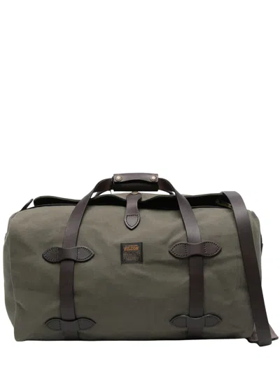 Filson Compact Rugged Twill Duffle With Leather Accents In Grey