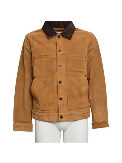 Filson Corduroy Collar Short Leather Jacket In Brown