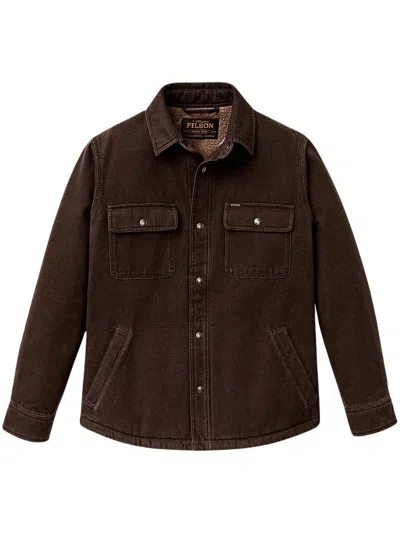 Filson Cotton Fleece-lined Classic Collar Button-front Shirt Jacket With Chest Flap Pockets In Brown