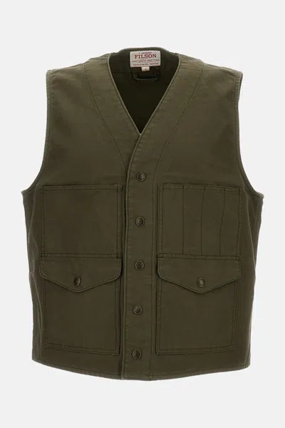 Filson Pockets Buttoned Vest In Green