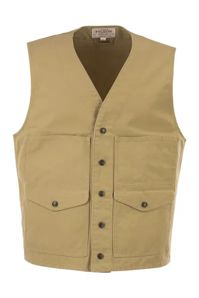 Filson Cotton Utility Vest With Patch Pockets In Brown