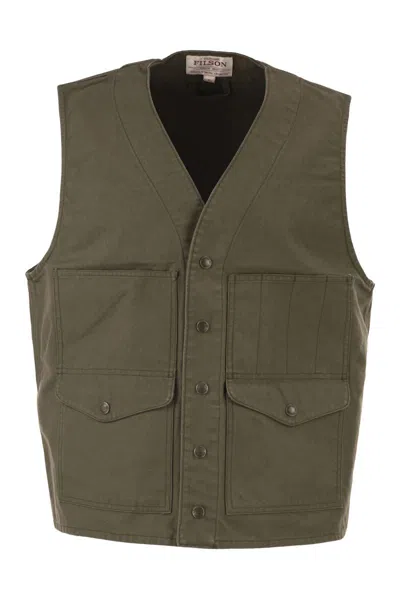 Filson Cotton Utility Vest With Patch Pockets In Green
