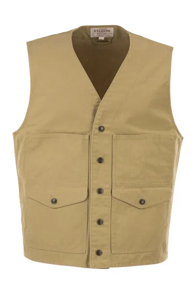 Filson Cotton Utility Vest With Patch Pockets In Nude