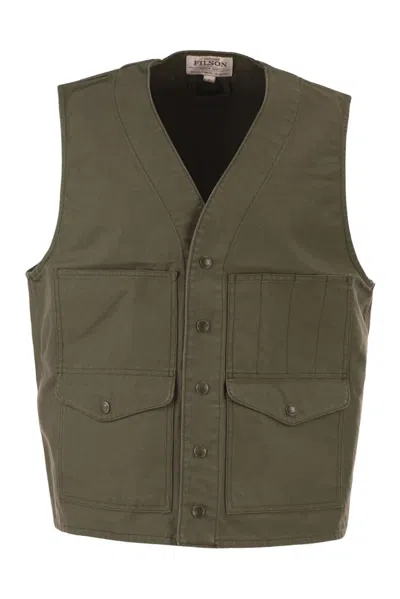 Filson Cotton Utility Vest With Patch Pockets In Silver
