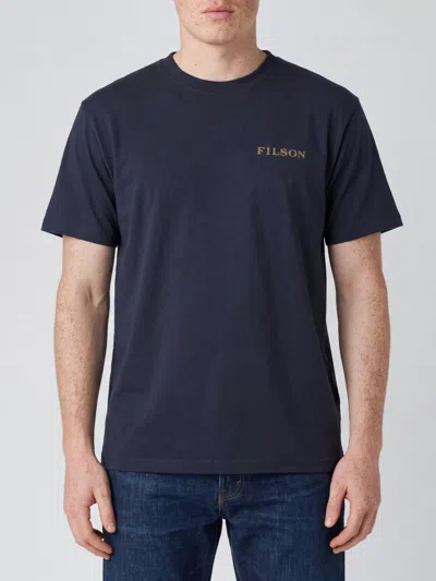 Filson Crewneck Cotton T-shirt With Front Contrast Logo In Blue