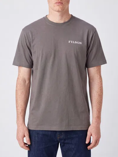 Filson Crewneck Cotton T-shirt With Front Contrast Logo In Gray