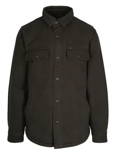 Filson Fleece-lined Cotton Canvas Shirt Jacket With Snap Closure In Black
