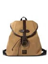 Filson Structured Tan Cotton Drawstring Backpack With Leather Accents In Brown