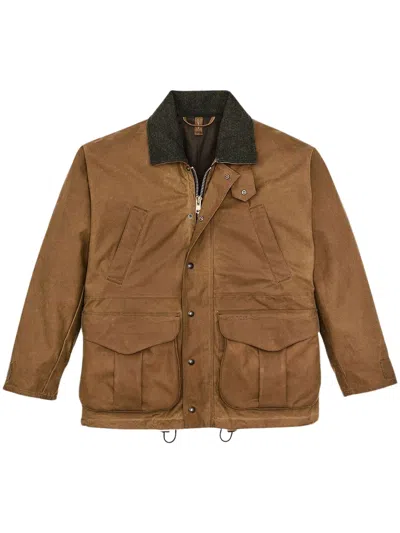 Filson Lined Tin Cloth Field Jacket With Adjustable Cuffs And Multiple Pockets In Brown