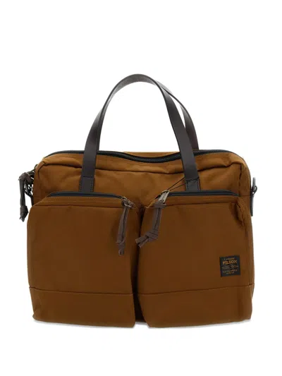 Filson Flap Strap Cotton Twill Shoulder Bag In Brown