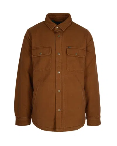 FILSON FLEECE-LINED BROWN CANVAS SHIRT JACKET WITH METAL SNAP BUTTONS